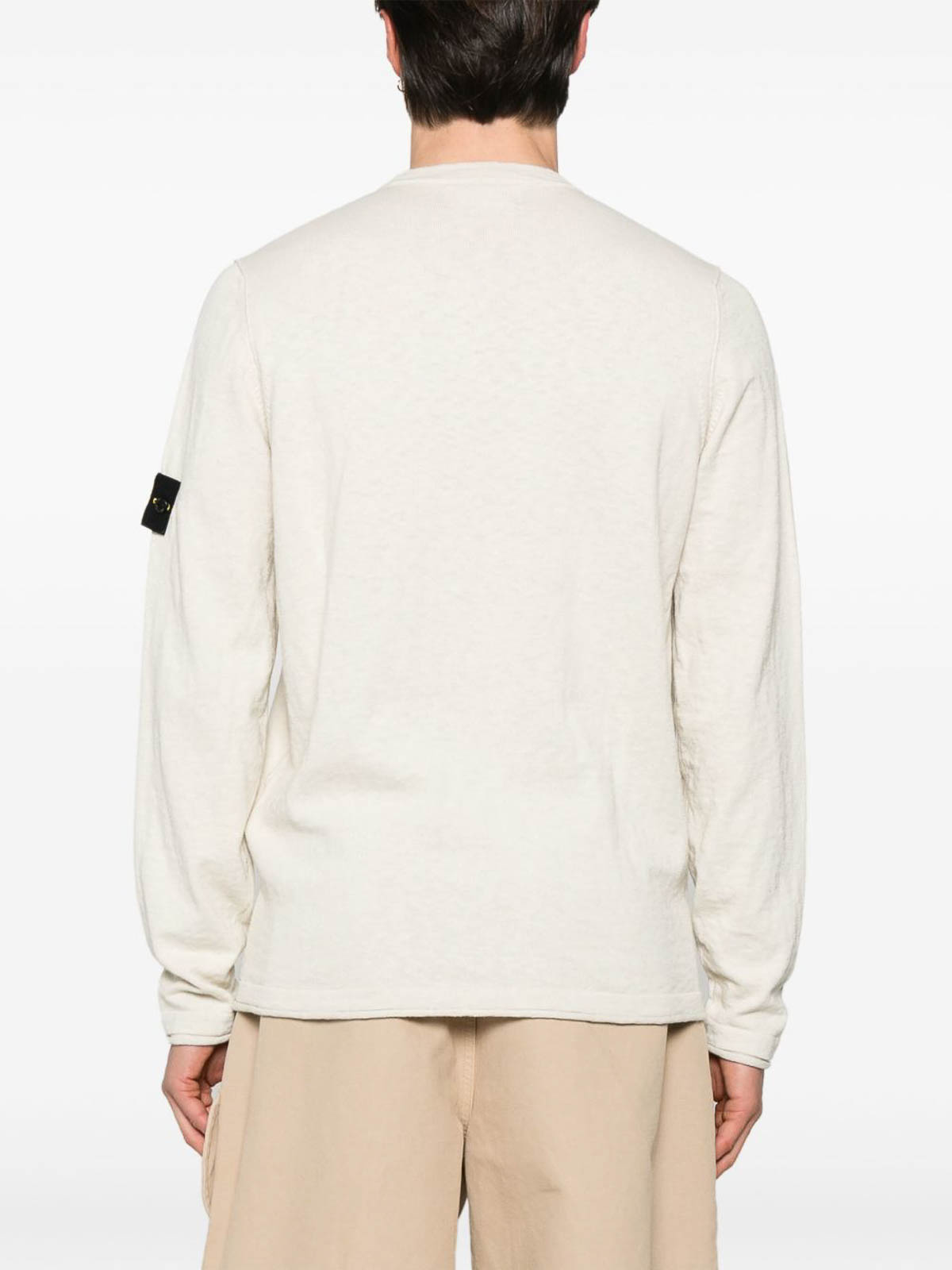 Stone Island High Neck White Sweater With Ribbed Texture And Unique Patch In White