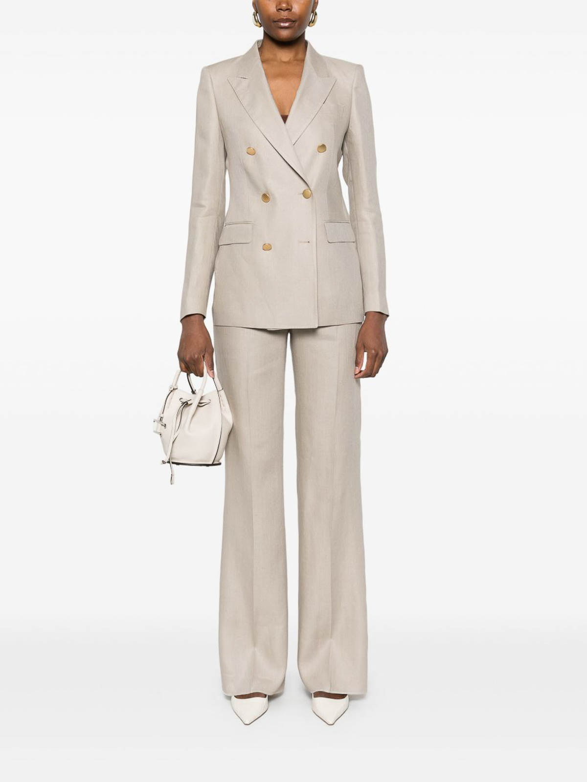 Tagliatore Linen Double-breasted Suit In Taupe In Gray