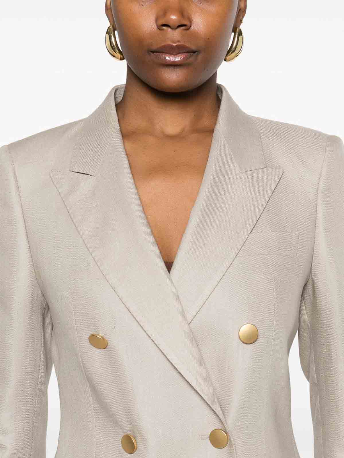 Tagliatore Linen Double-breasted Suit In Taupe In Gray