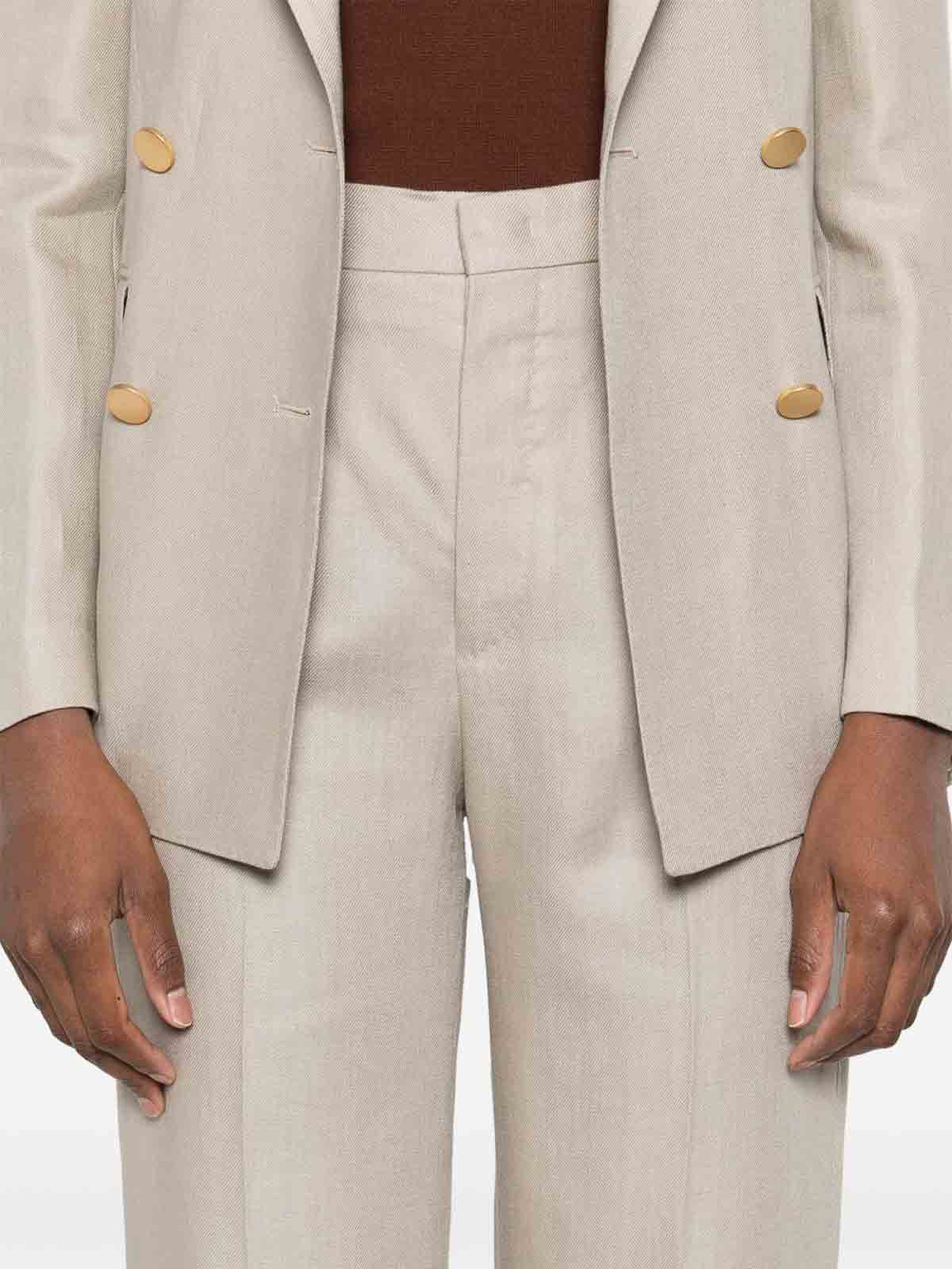 Tagliatore Linen Double-breasted Suit In Taupe In Gray