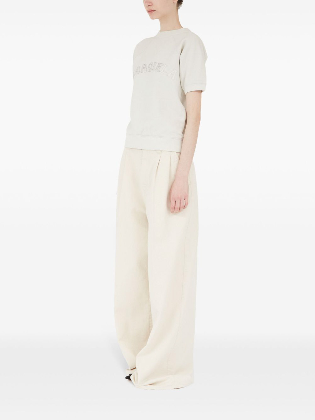 Maison Margiela Cream White Cotton Sweatshirt In Beige