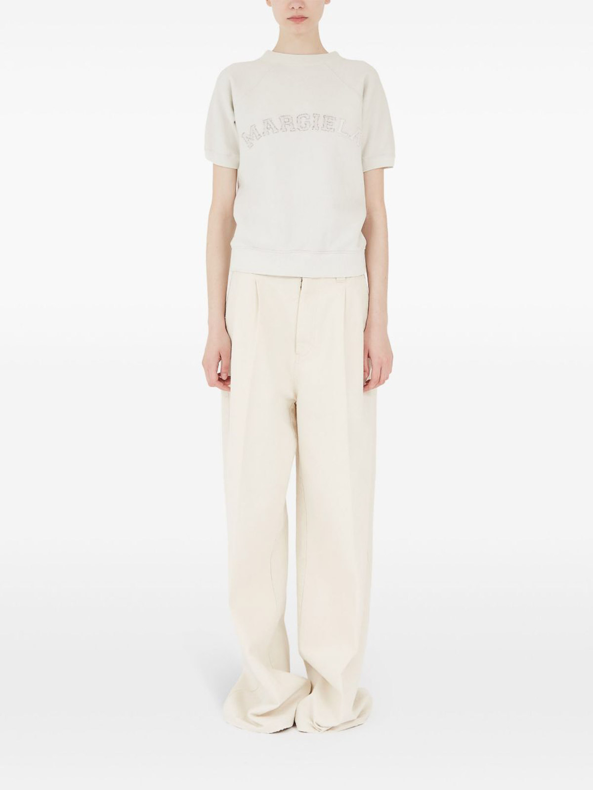 Maison Margiela Cream White Cotton Sweatshirt In Beige