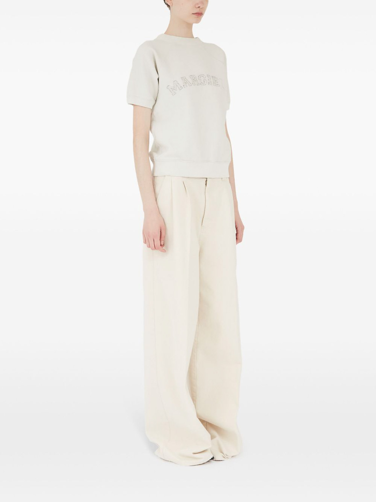 Maison Margiela Cream White Cotton Sweatshirt In Beige