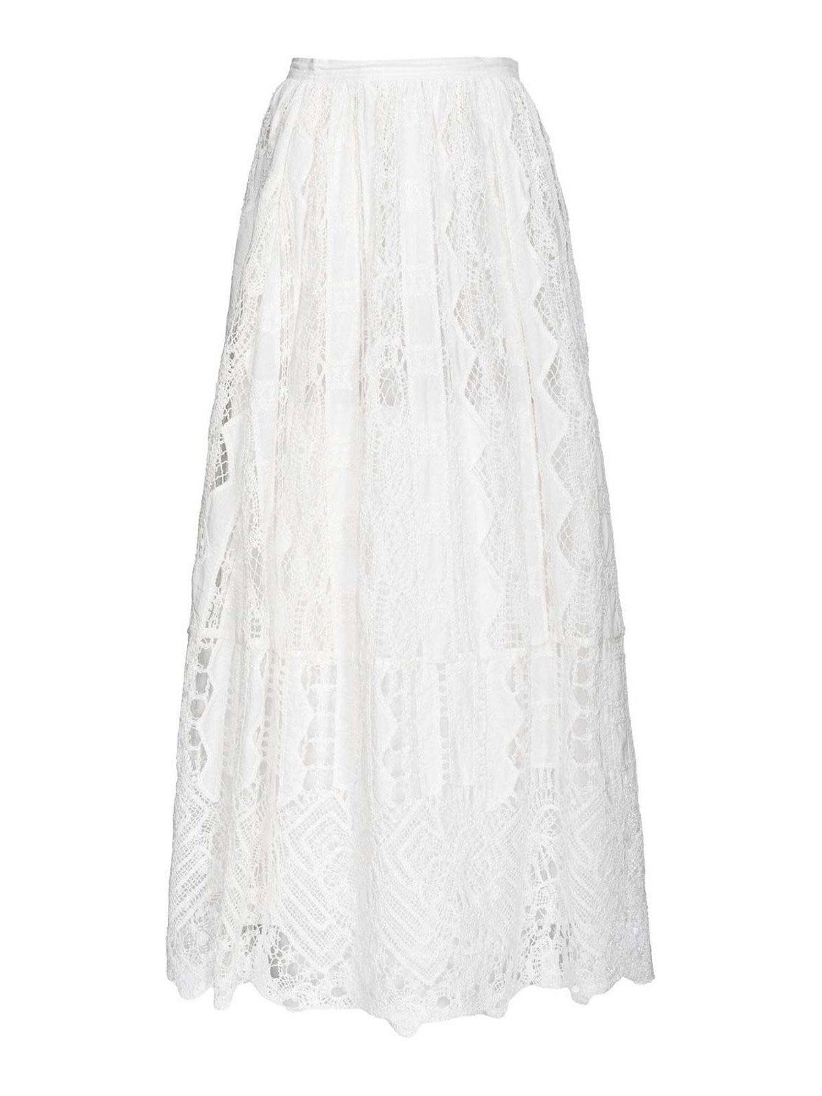Pinko Flowing Maxi Skirt With Intricate Lace Detailing In White