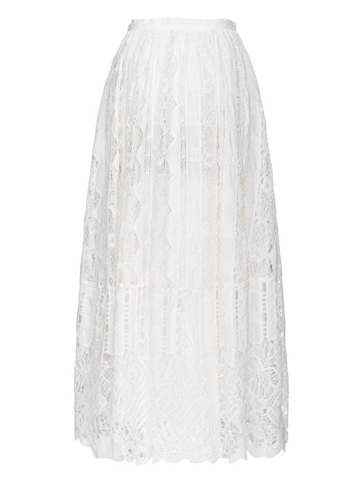 Pinko Flowing Maxi Skirt With Intricate Lace Detailing In White