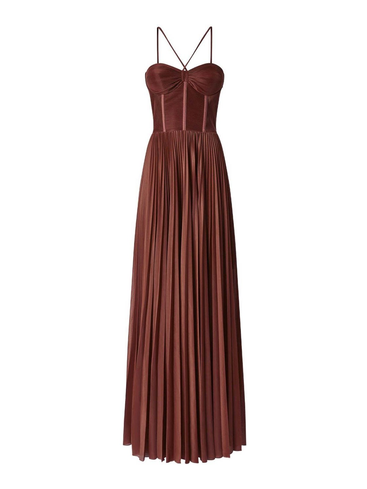 Pinko Plissé Maxi Dress In Brown