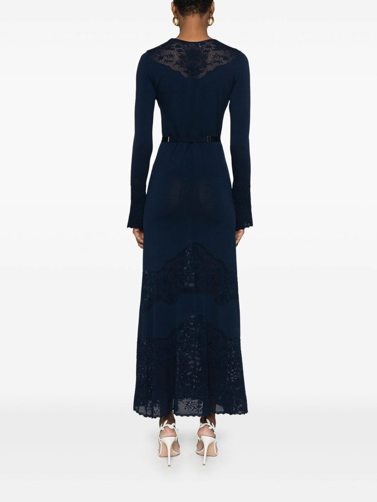 Twinset Blue Long Dress With Lace In Blue