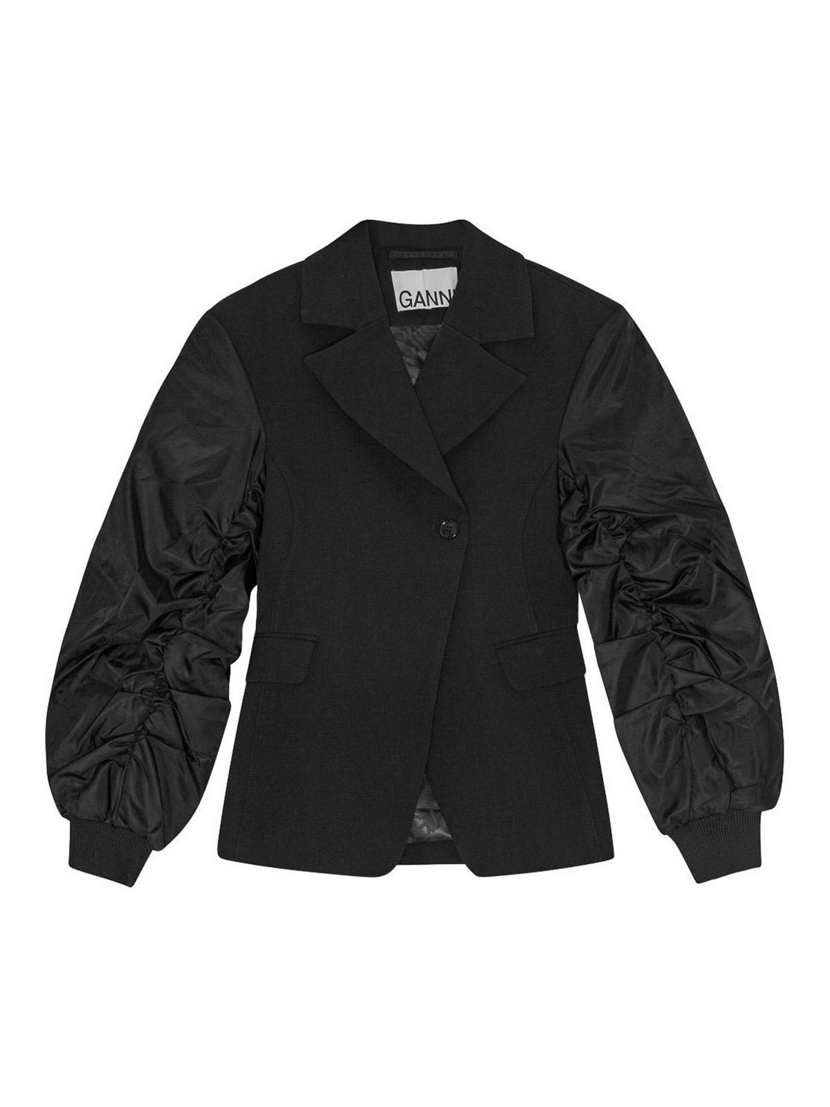 Ganni Black Blazer With Contrasting-fabric Sleeves In Black