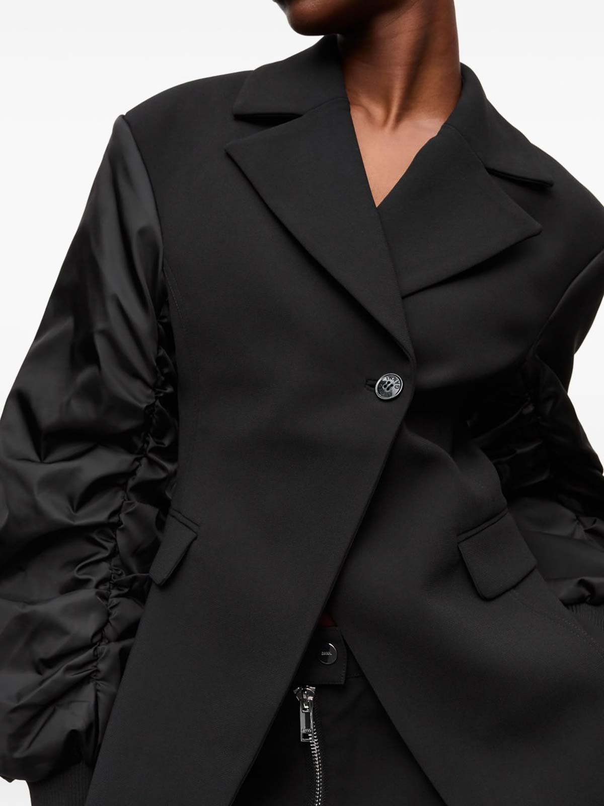 Ganni Black Blazer With Contrasting-fabric Sleeves In Black