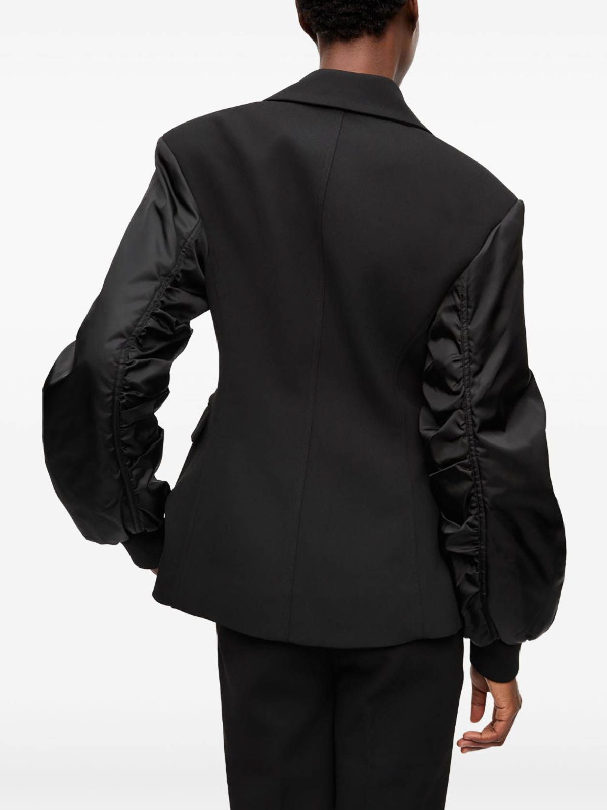 Ganni Black Blazer With Contrasting-fabric Sleeves In Black