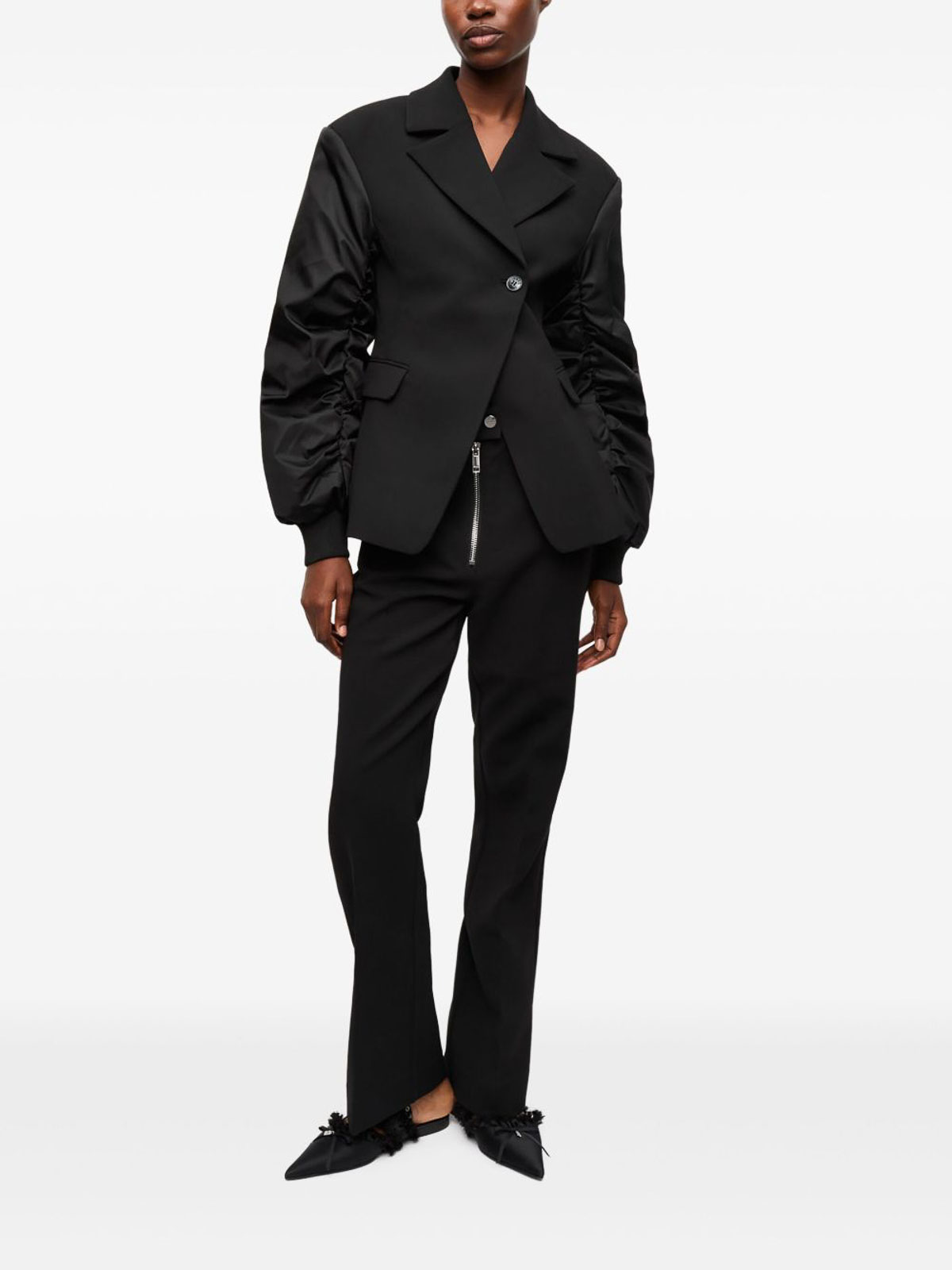 Ganni Black Blazer With Contrasting-fabric Sleeves In Black