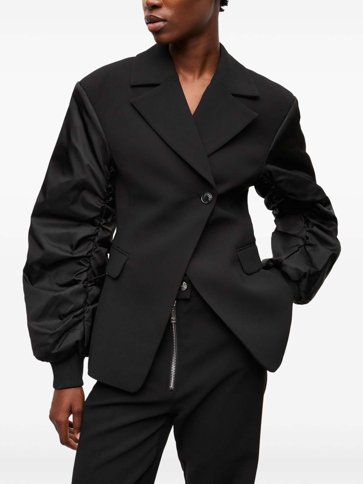 Ganni Black Blazer With Contrasting-fabric Sleeves In Black