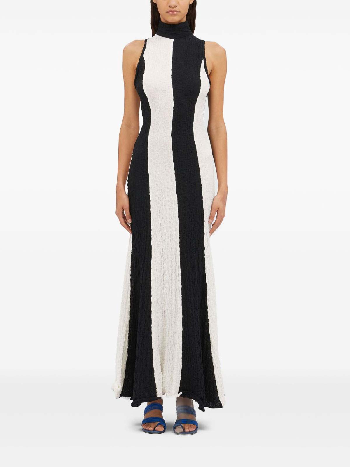 Msgm Crinkled Cotton Blend Maxi Dress In Black