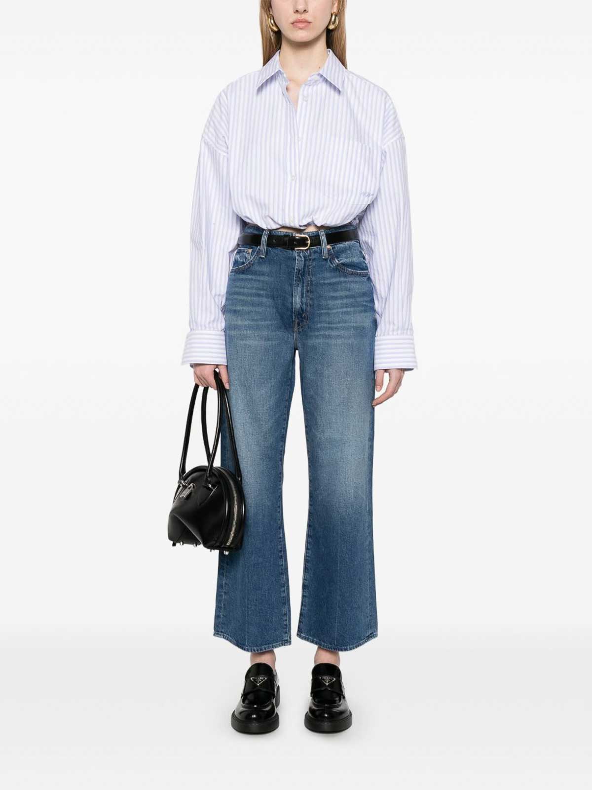Mother High-waisted Cropped Jeans In Blue Denim In Blue