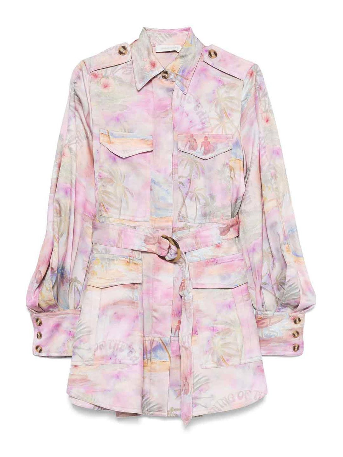 Zimmermann Short Printed Jacket Dress With Belted Waist In Multi