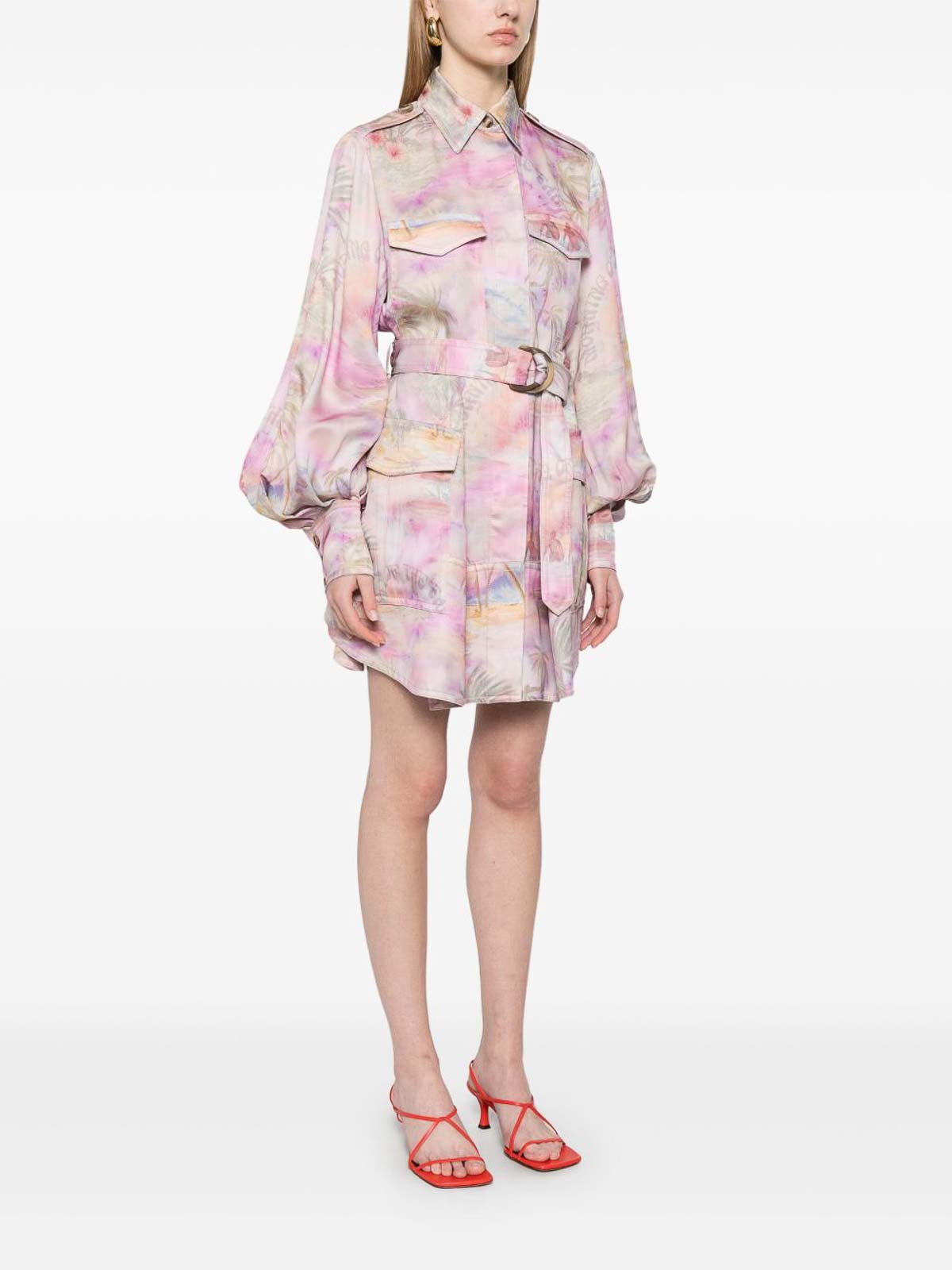 Zimmermann Short Printed Jacket Dress With Belted Waist In Multi