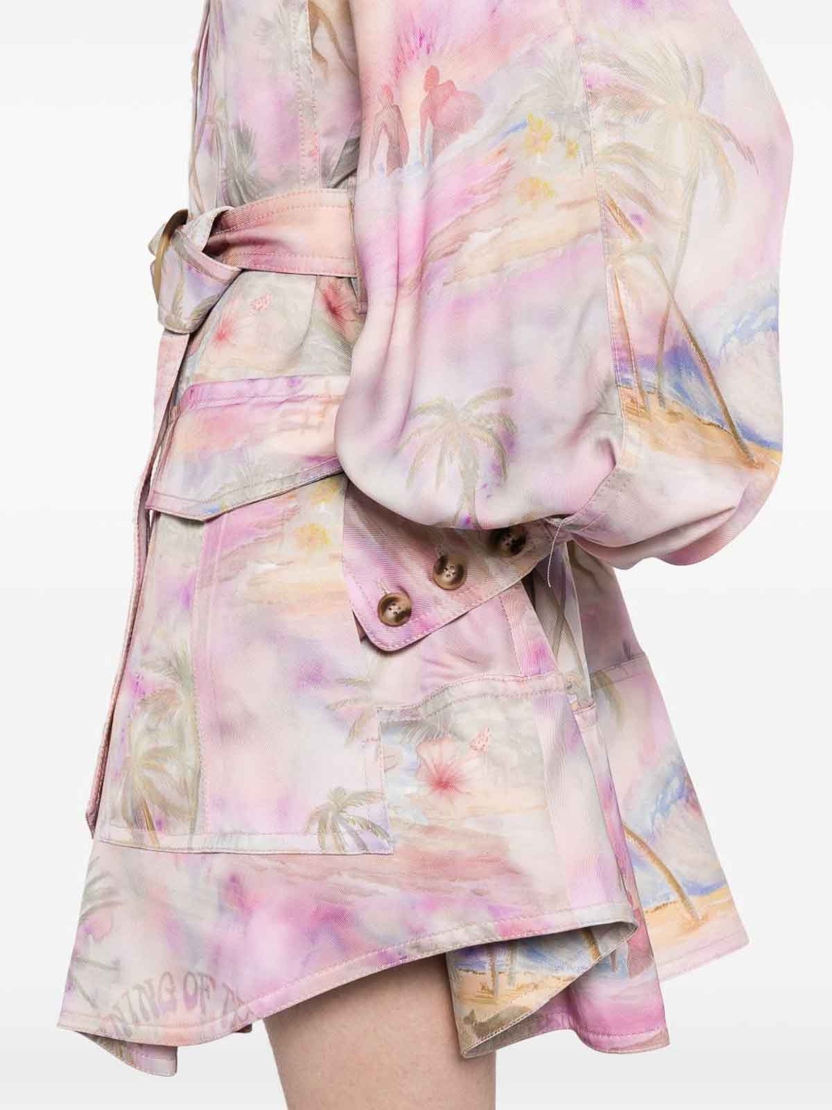 Zimmermann Short Printed Jacket Dress With Belted Waist In Multi