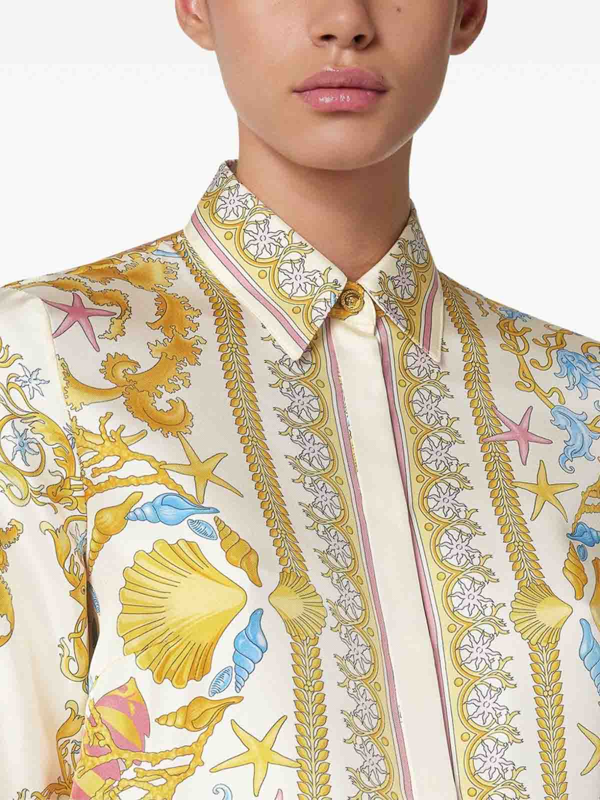 Versace Underwater Barocco Print Silk Shirt In Yellow
