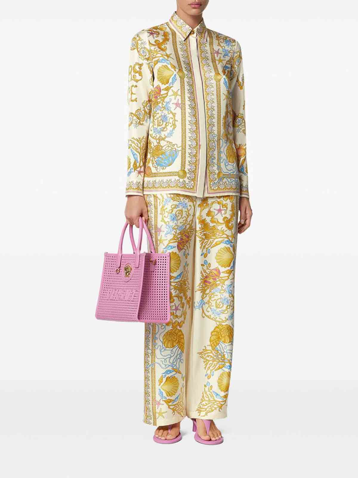 Versace Underwater Barocco Print Silk Shirt In Yellow