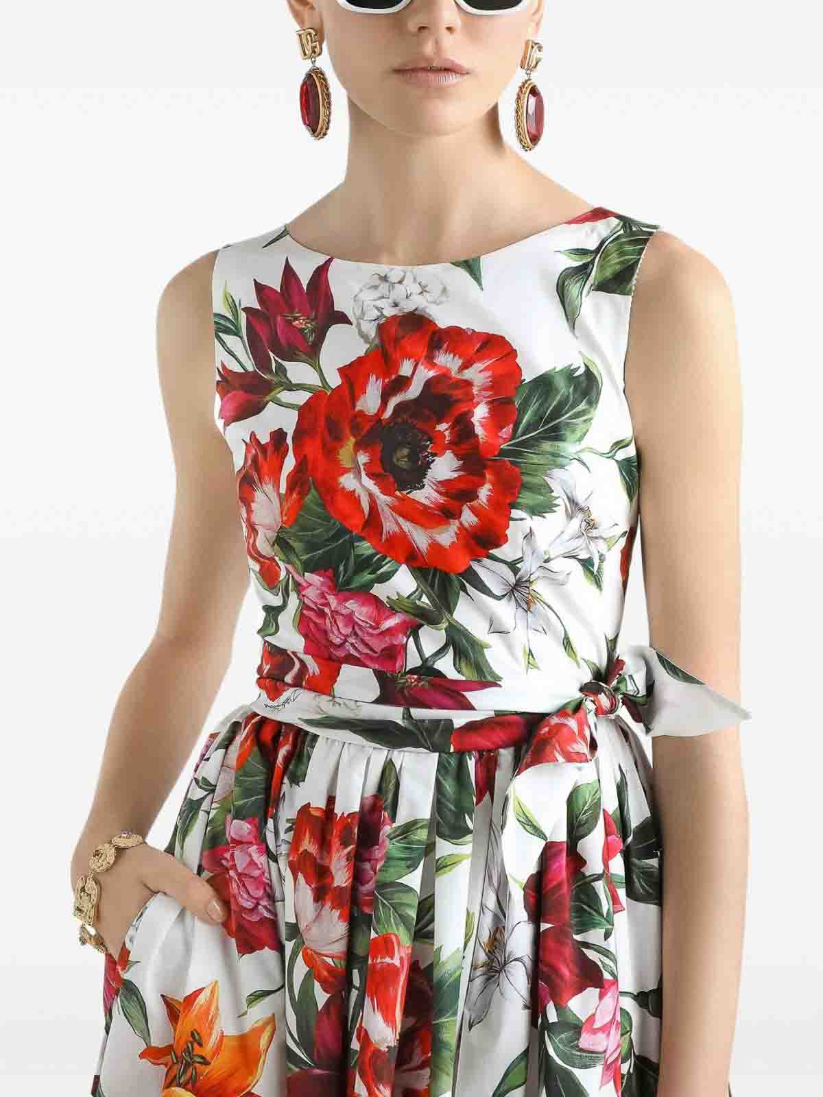 Dolce & Gabbana Cotton Midi Dress With Floral Print In Multi