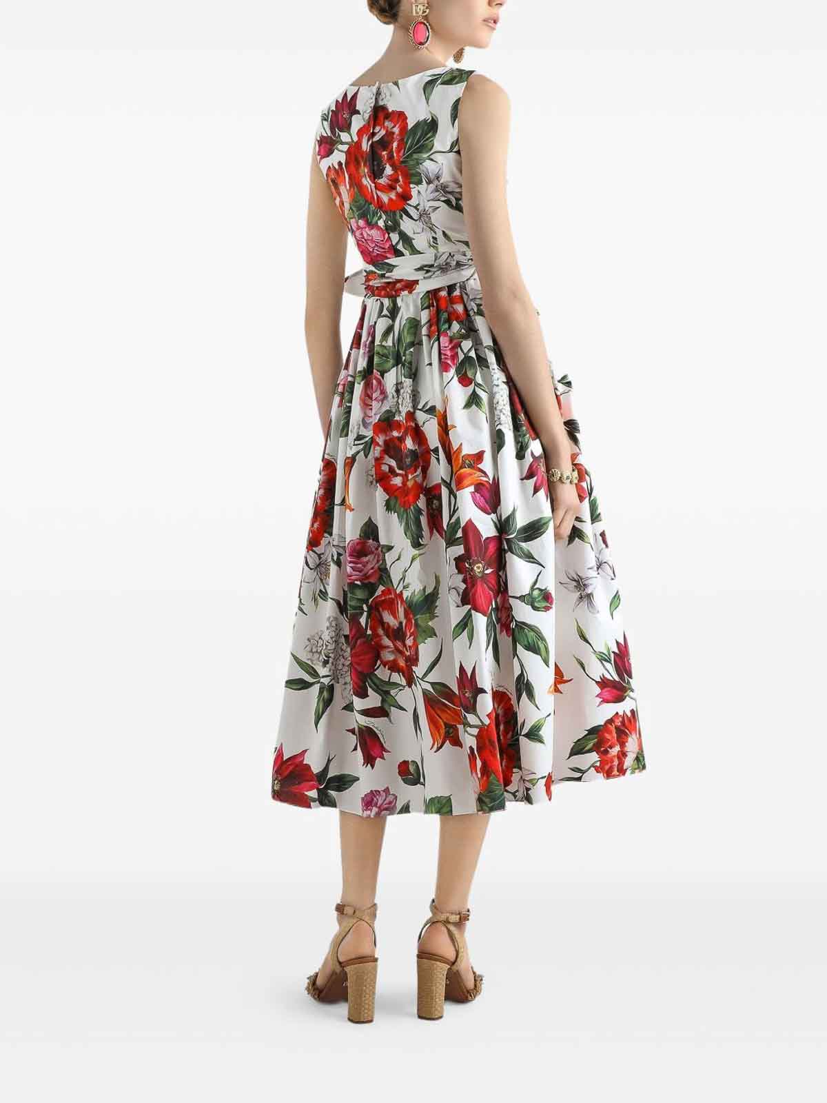 Dolce & Gabbana Cotton Midi Dress With Floral Print In Multi