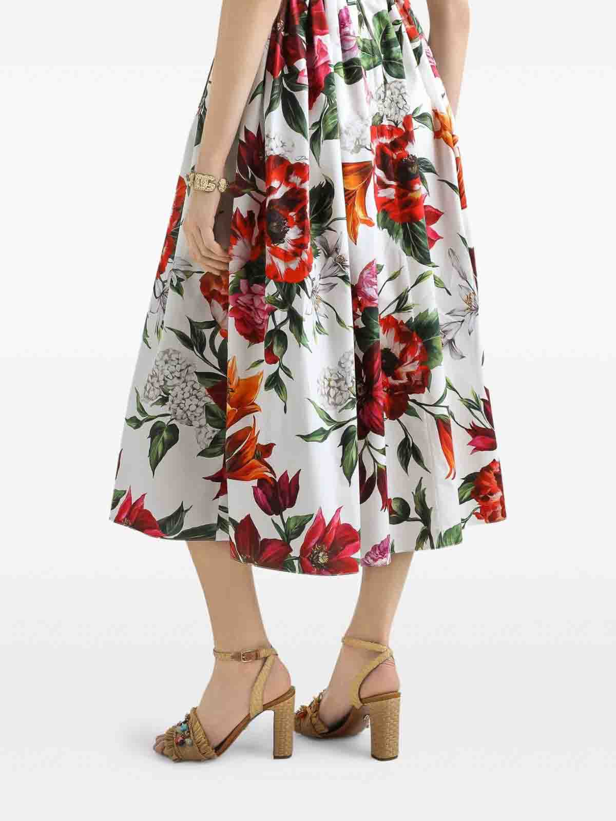 Dolce & Gabbana Cotton Midi Dress With Floral Print In Multi