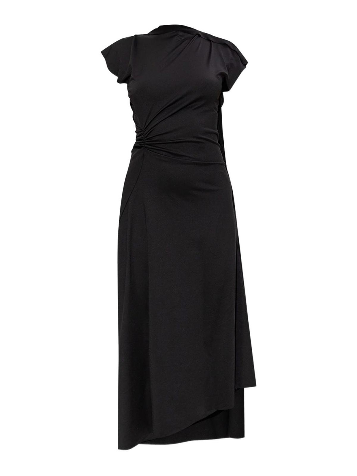 Victoria Beckham Asymmetrically Draped Black Midi Dress With Soft Ruching In Black
