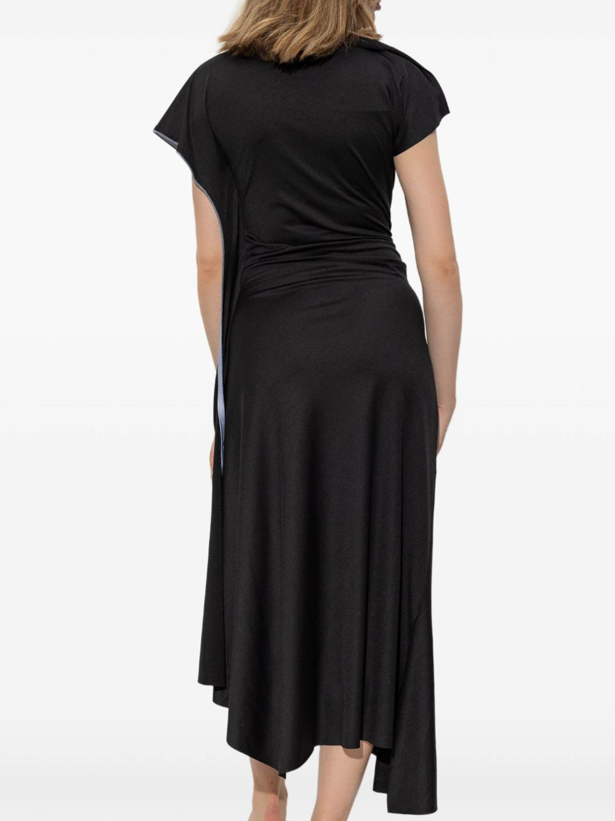 Victoria Beckham Asymmetrically Draped Black Midi Dress With Soft Ruching In Black