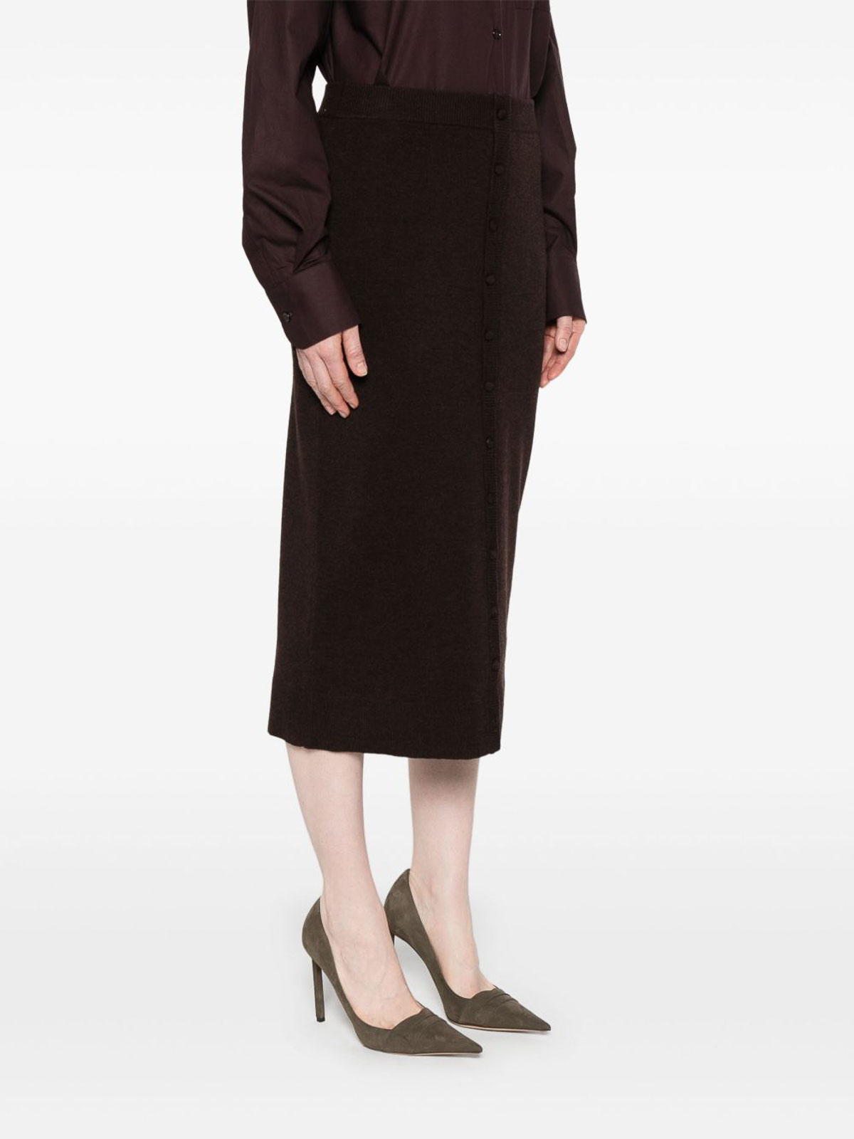 Victoria Beckham Brown Button-detail Midi Skirt In Brown