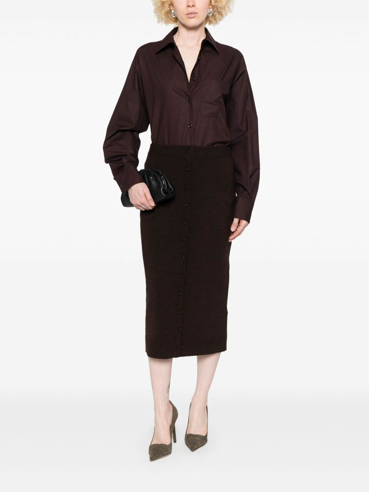 Victoria Beckham Brown Button-detail Midi Skirt In Brown