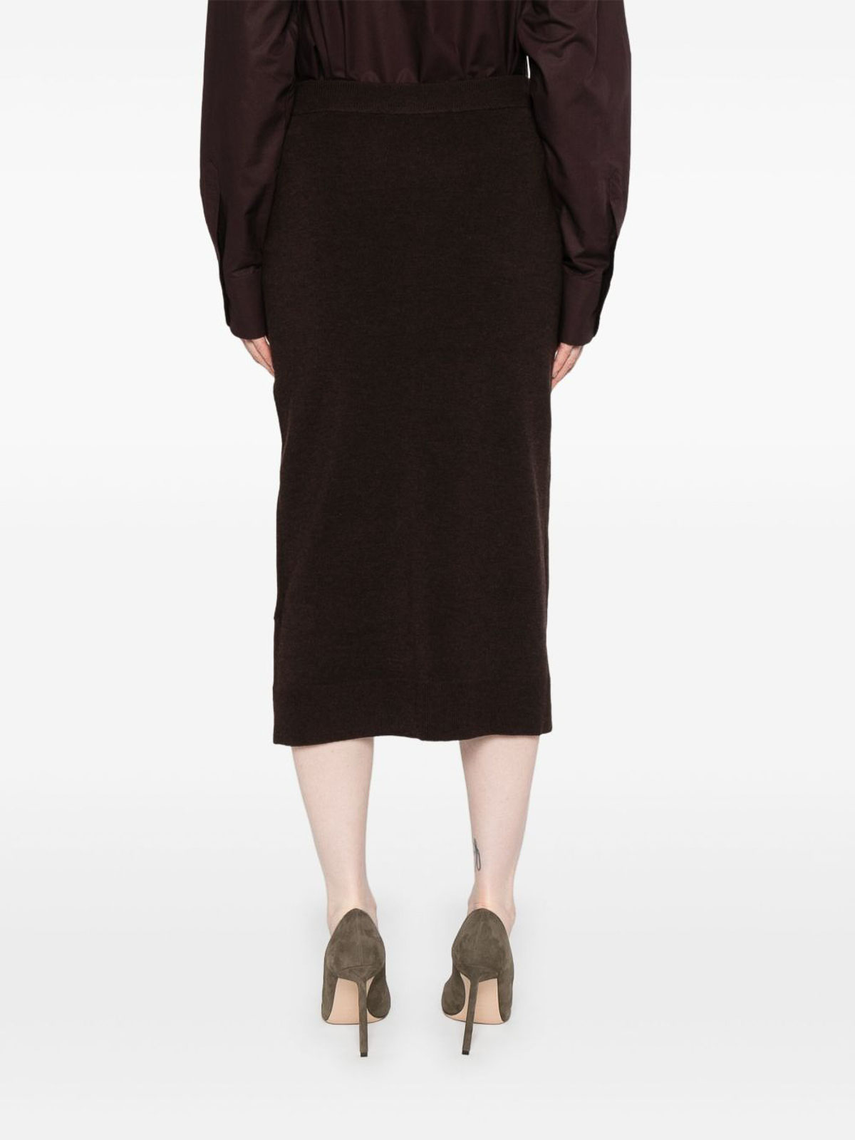 Victoria Beckham Brown Button-detail Midi Skirt In Brown
