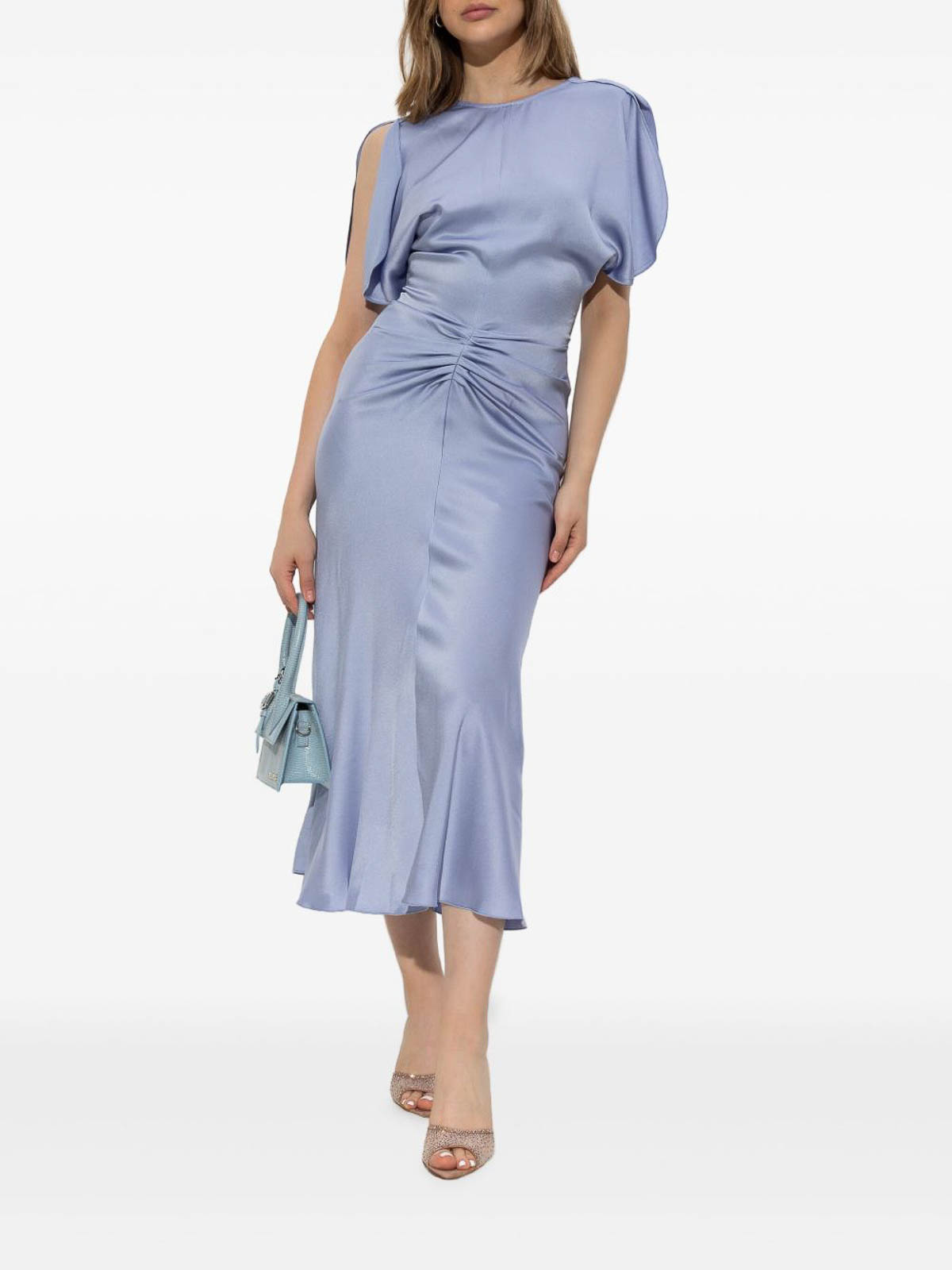 Victoria Beckham Midi Dress With Ruffles And Puff Sleeves In Blue