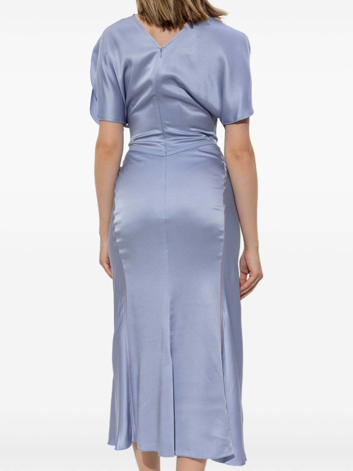 Victoria Beckham Midi Dress With Ruffles And Puff Sleeves In Blue