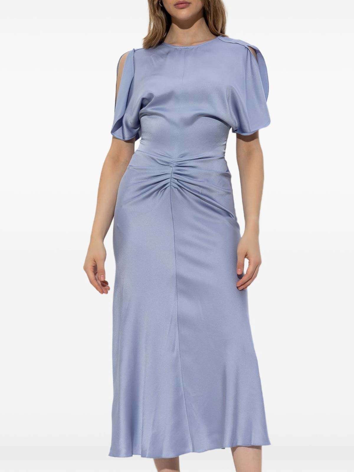 Victoria Beckham Midi Dress With Ruffles And Puff Sleeves In Blue