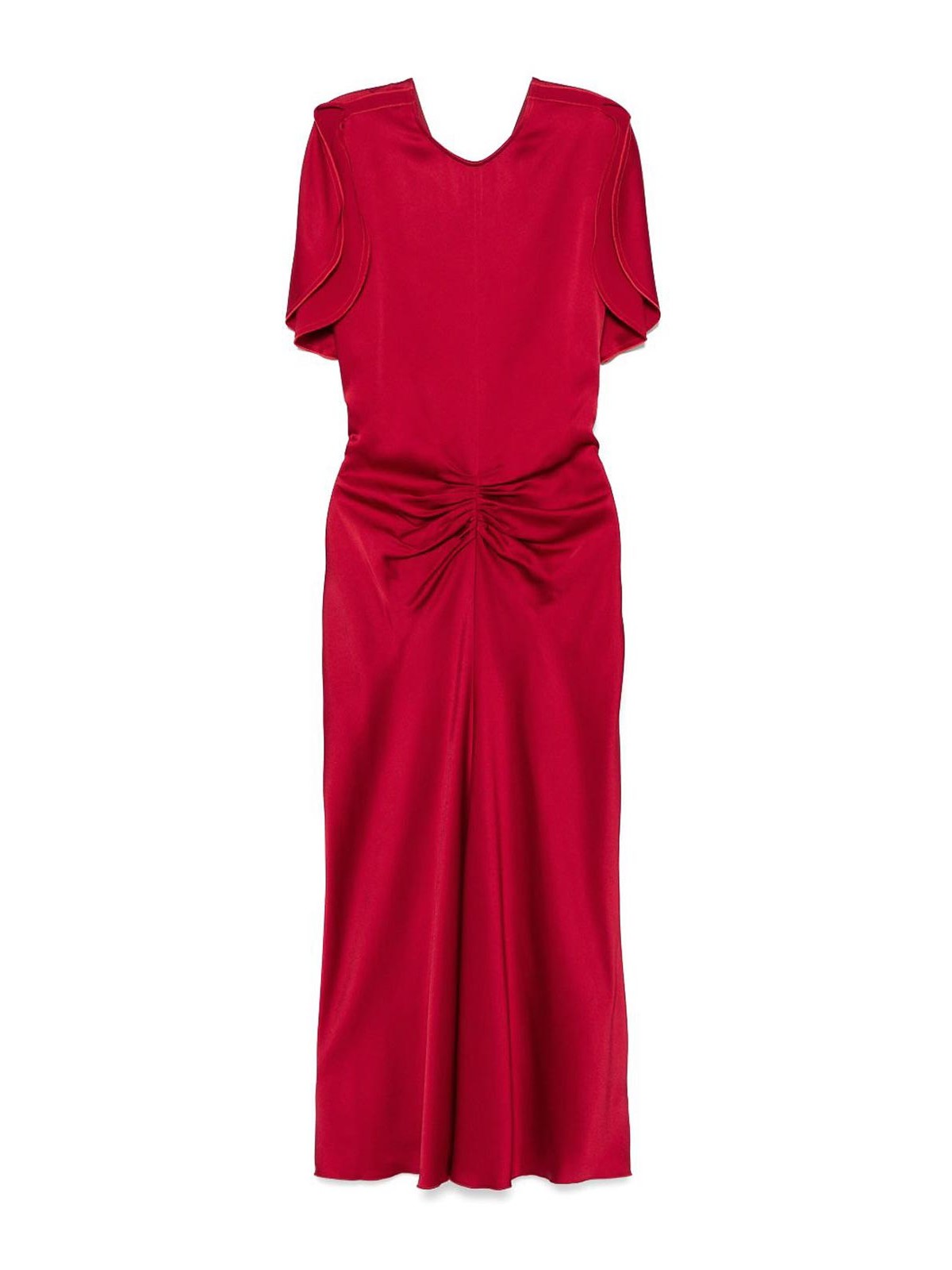 Victoria Beckham Red Midi Dress  With Ruffled Detail