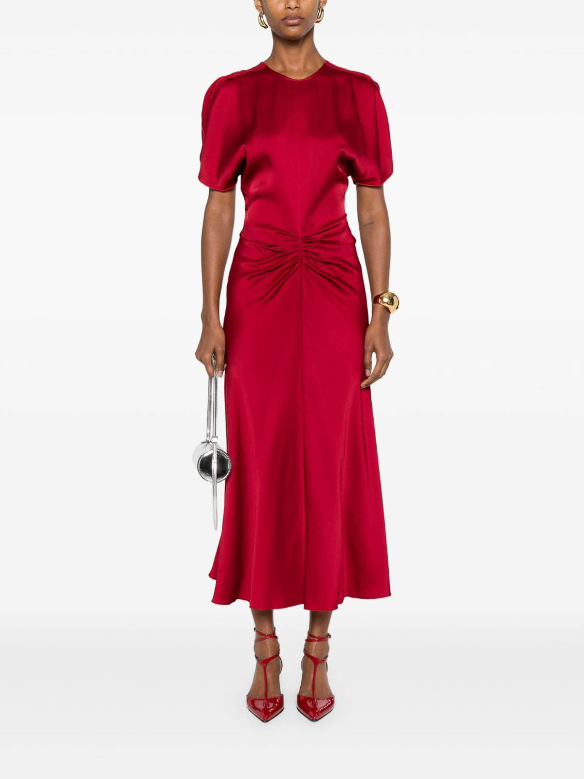 Victoria Beckham Red Midi Dress With Ruffled Detail In Red