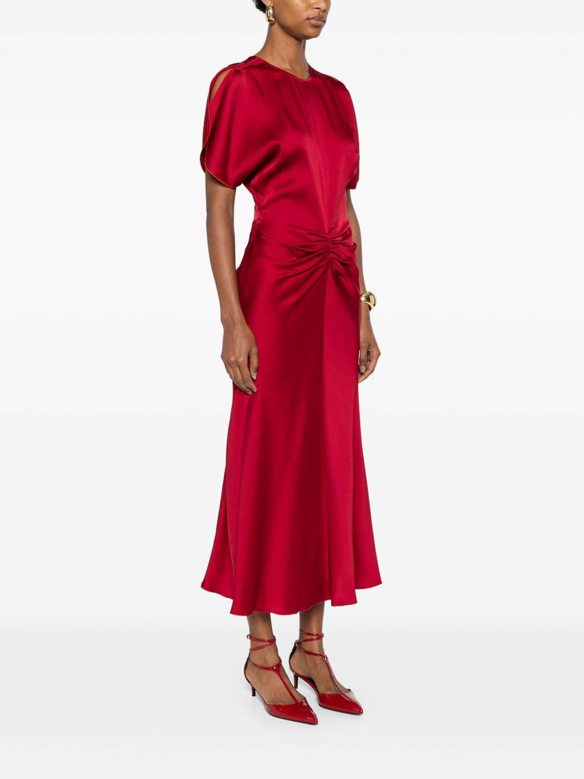 Victoria Beckham Red Midi Dress With Ruffled Detail In Red