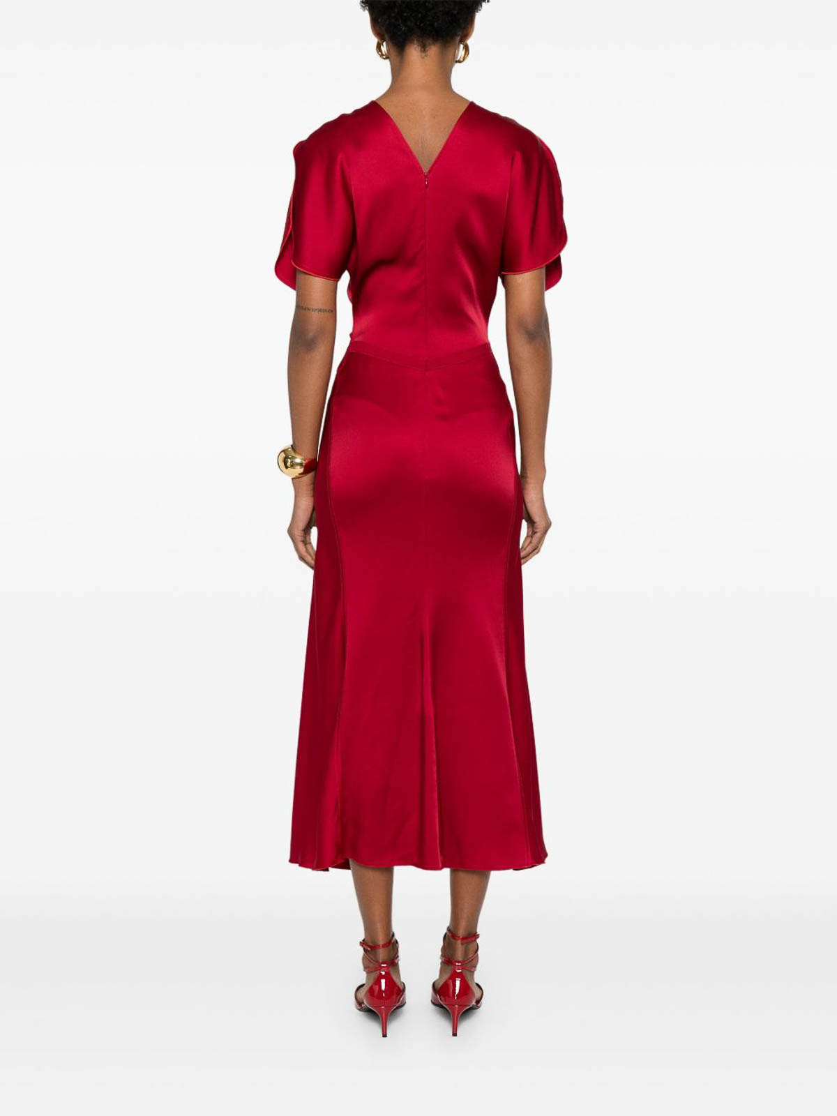 Victoria Beckham Red Midi Dress With Ruffled Detail In Red