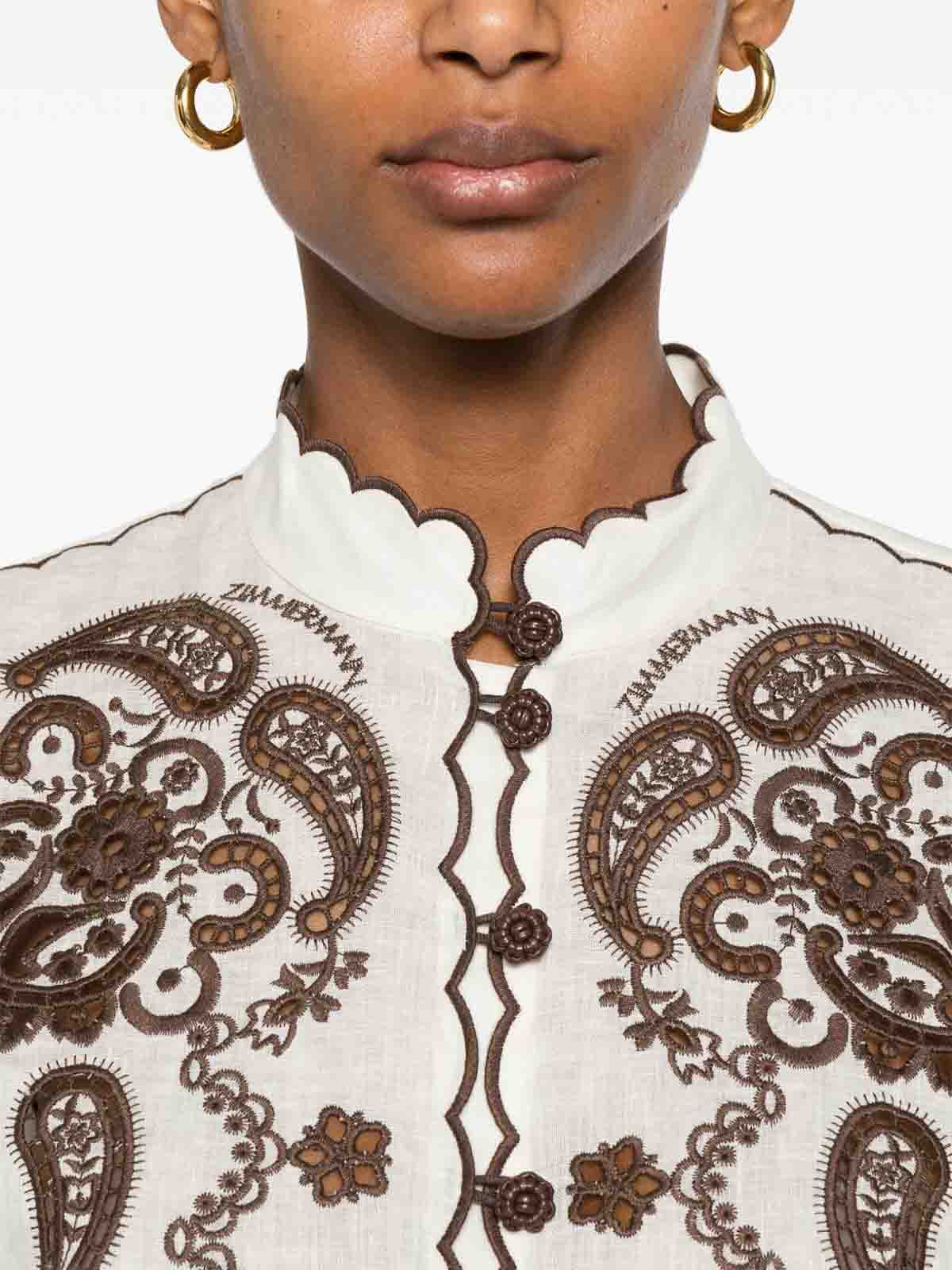Tシャツ・カットソー Zimmermann Ascension Embroidered Shirt (3287TSS253 IVCH) Zimmermann Ascension Embroidered Linen Shirt | 3287TSS253IVCH