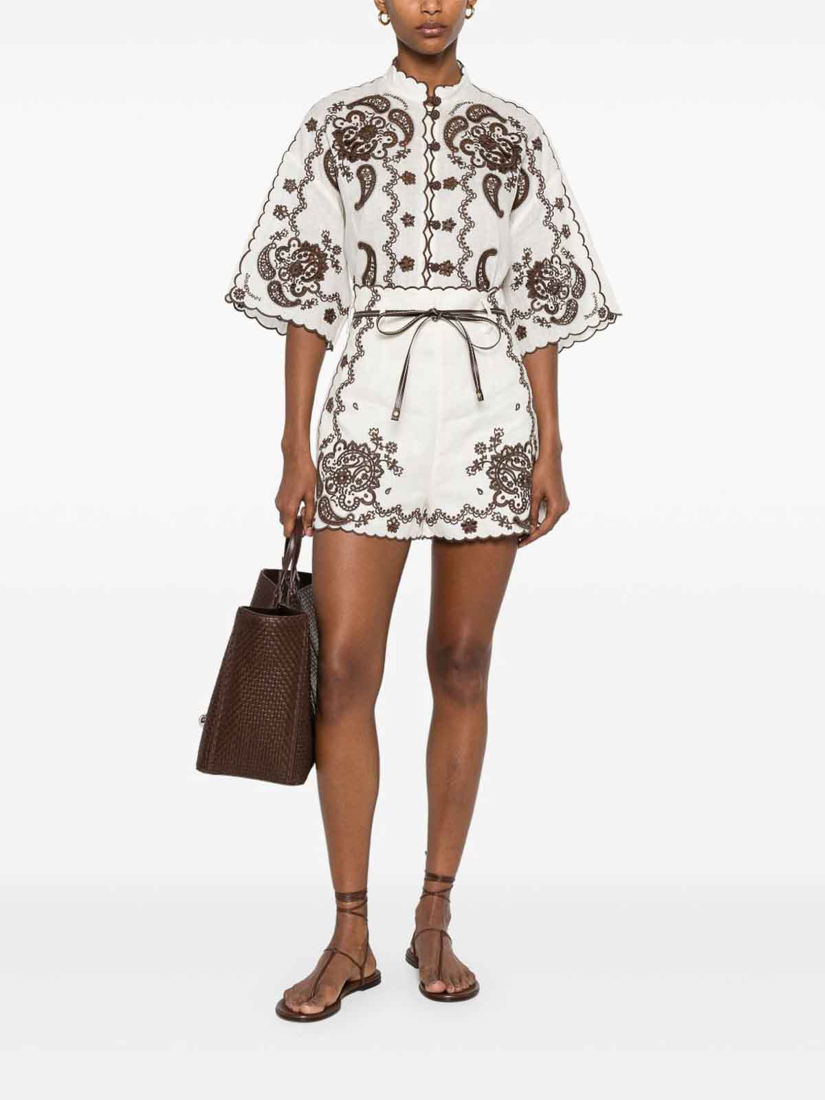 Tシャツ・カットソー Zimmermann Ascension Embroidered Shirt (3287TSS253 IVCH) Zimmermann Ascension Embroidered Linen Shirt | 3287TSS253IVCH
