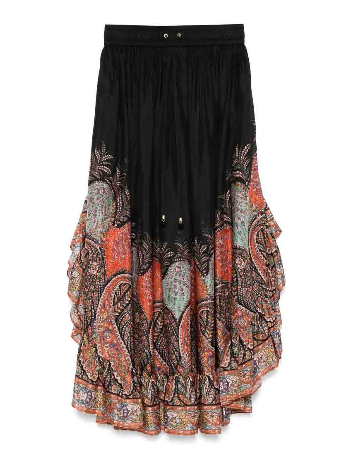 Zimmermann Maxi Silk Skirt With Rhiannon Ruffles In Black