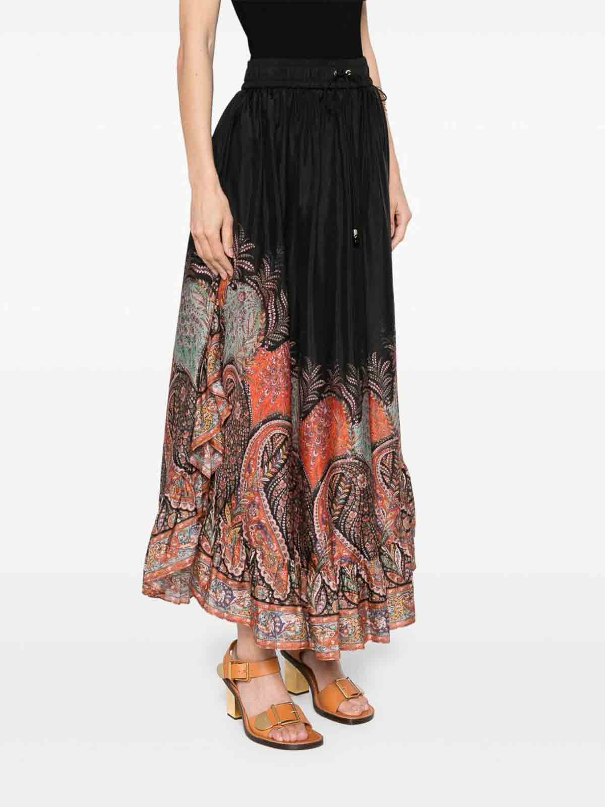 Zimmermann Rhiannon Ruffled Paisley-print Organic Silk Maxi Skirt In Black