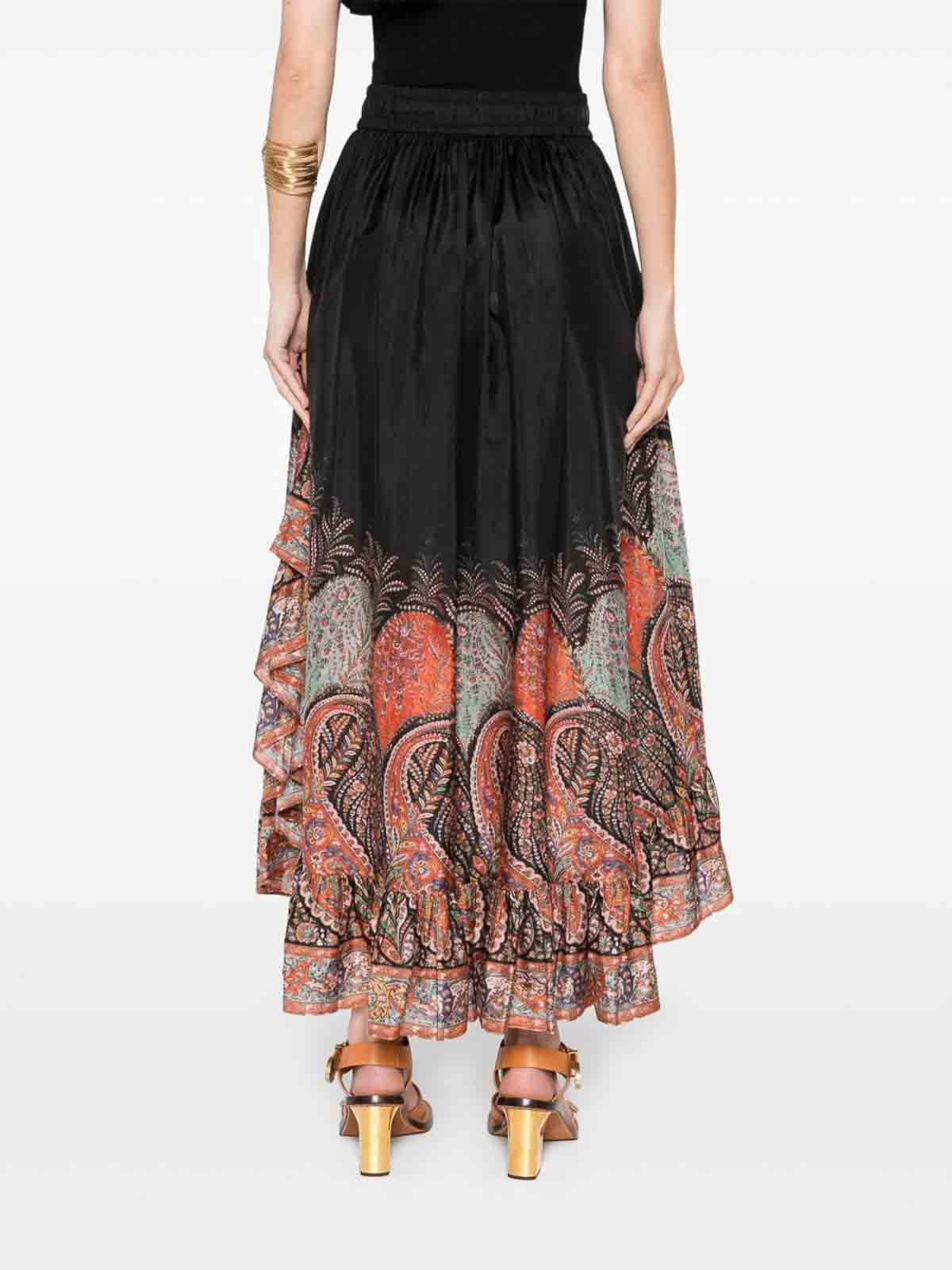 Zimmermann Rhiannon Ruffled Paisley-print Organic Silk Maxi Skirt In Black