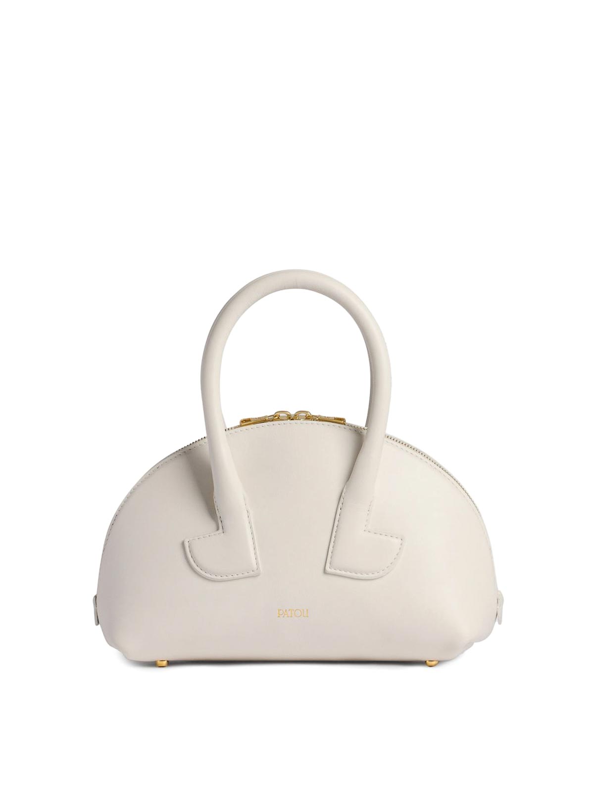 Patou Rounded White Calfskin Handbag With Gold Accents In White