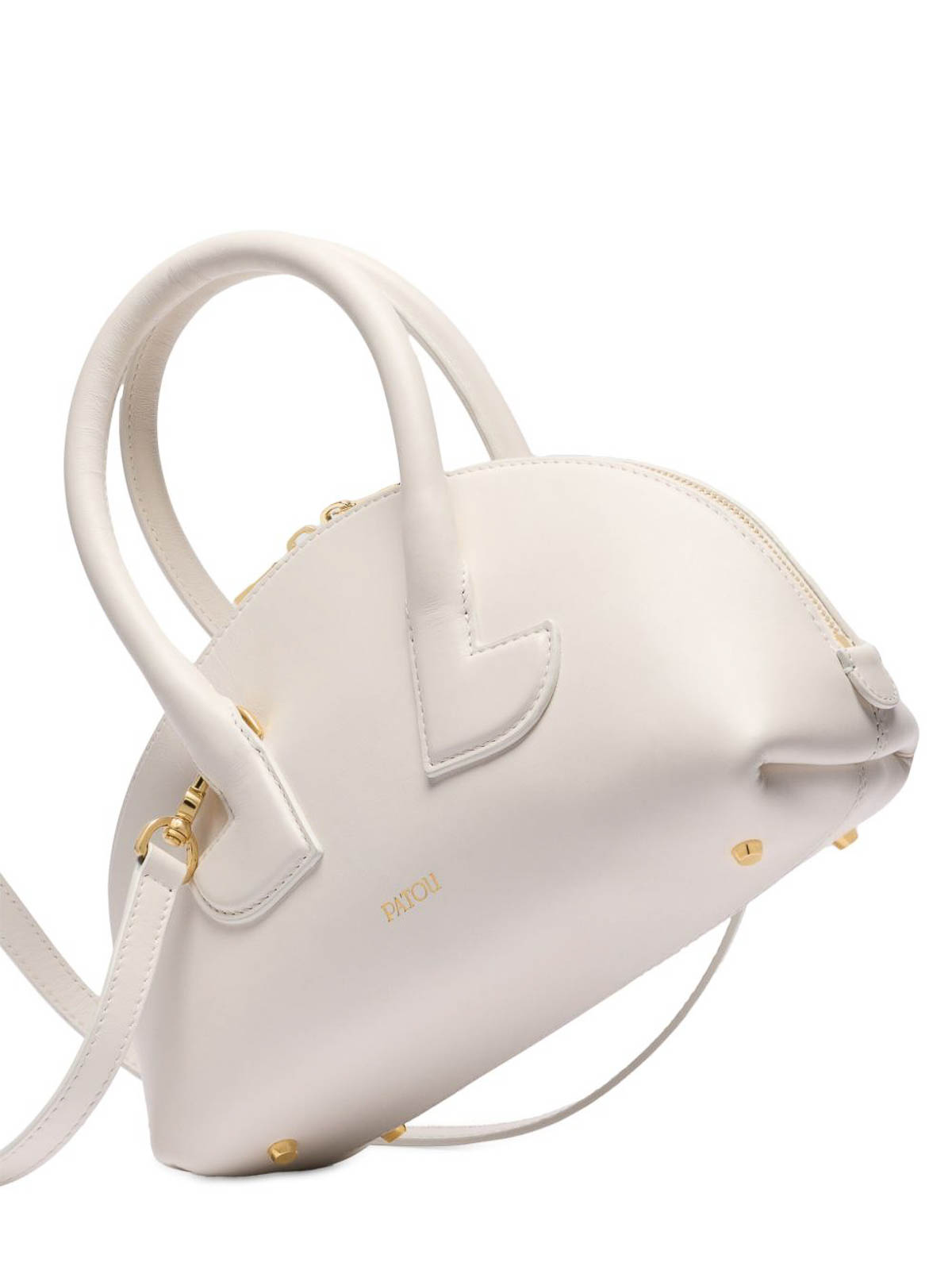 Patou Rounded White Calfskin Handbag With Gold Accents In White