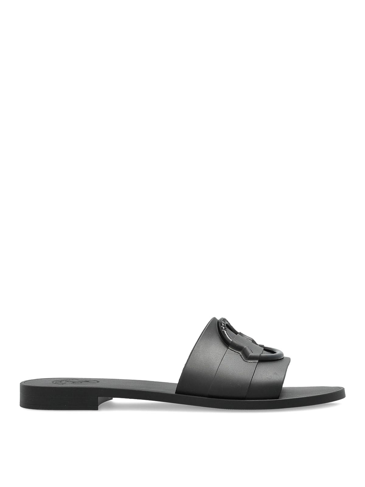 Moncler Black Slippers With Appliqu Logo