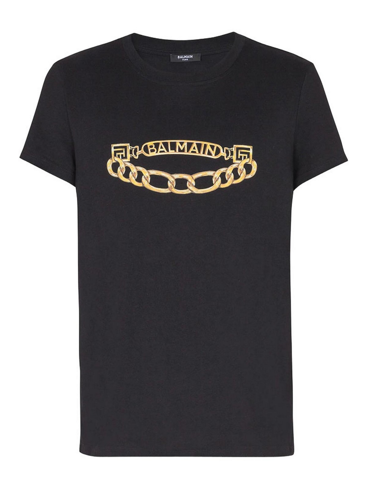 Balmain Black Crewneck T-shirt With Logo Print On The Front In Black