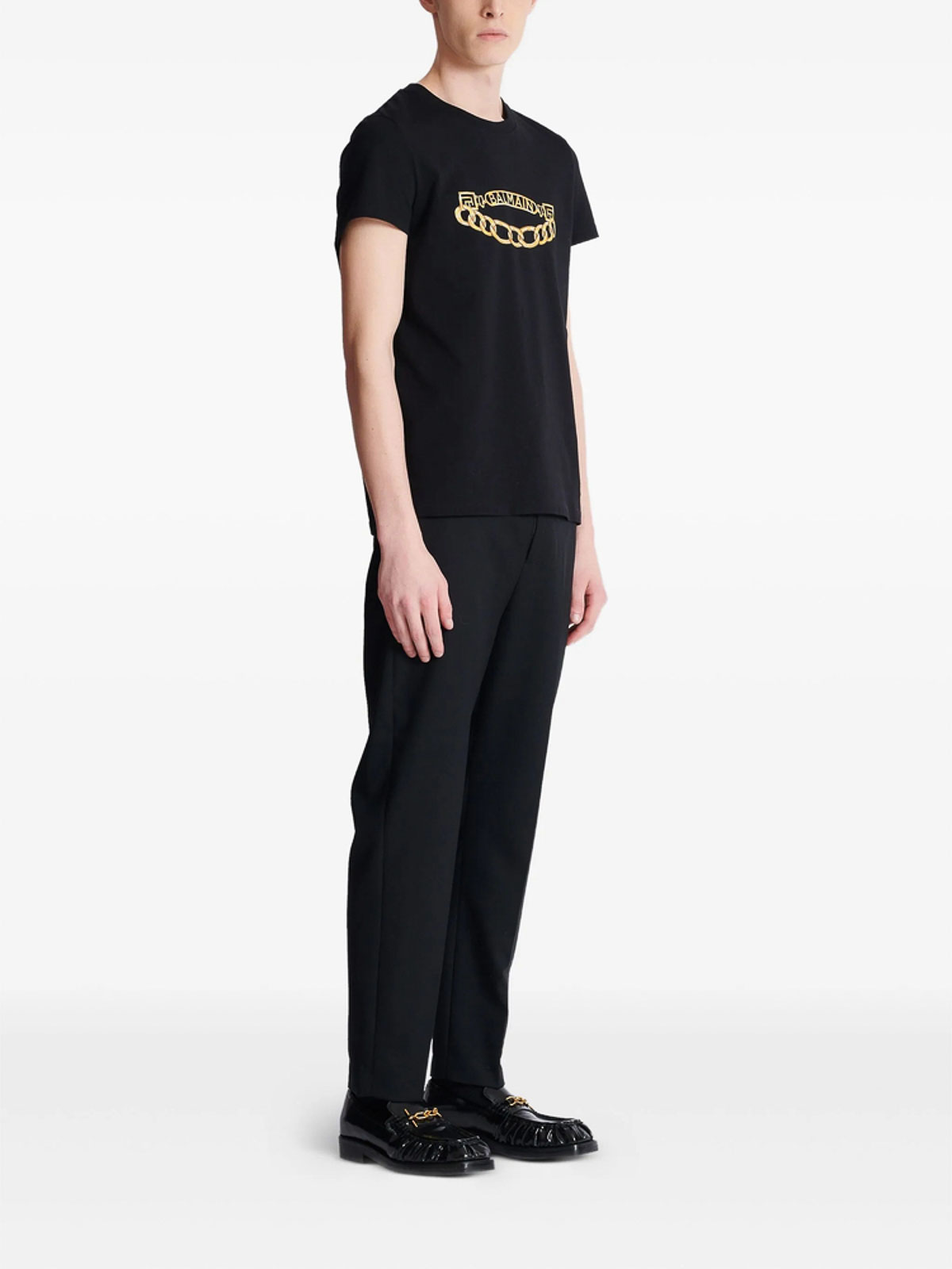 Balmain Black Crewneck T-shirt With Logo Print On The Front In Black