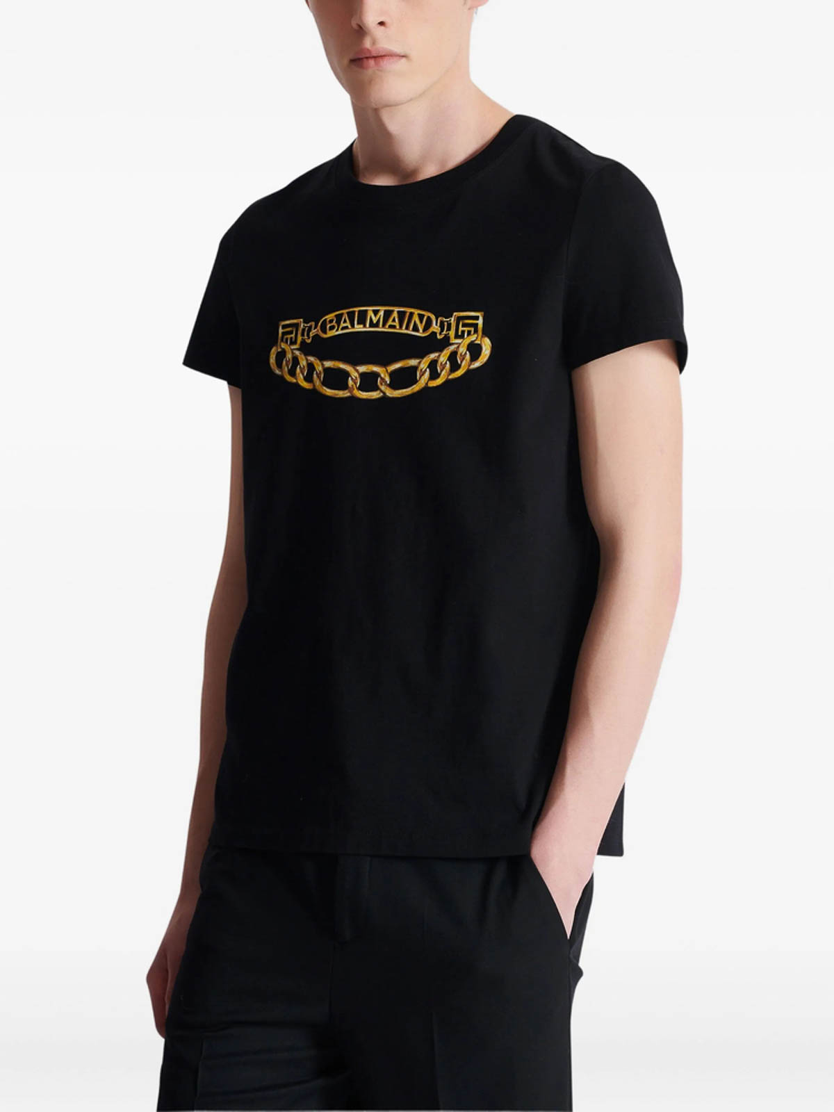 Balmain Black Crewneck T-shirt With Logo Print On The Front In Black