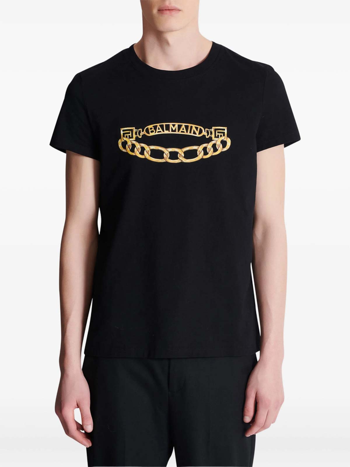 Balmain Black Crewneck T-shirt With Logo Print On The Front In Black